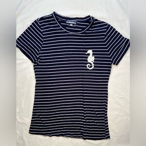 Seahorse Striped Short Sleeve T-shirt with Big Seahorse,‎ Size Small